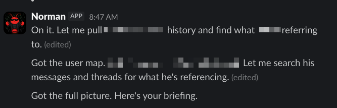 Norman narrates working the task and delivers a briefing